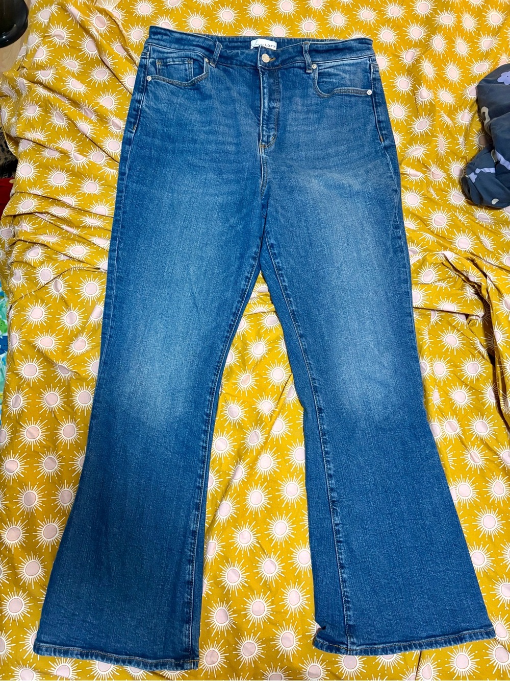 LOFT Mid-Rise Flare Jeans Size 14 Blue Denim High Rise Stretch